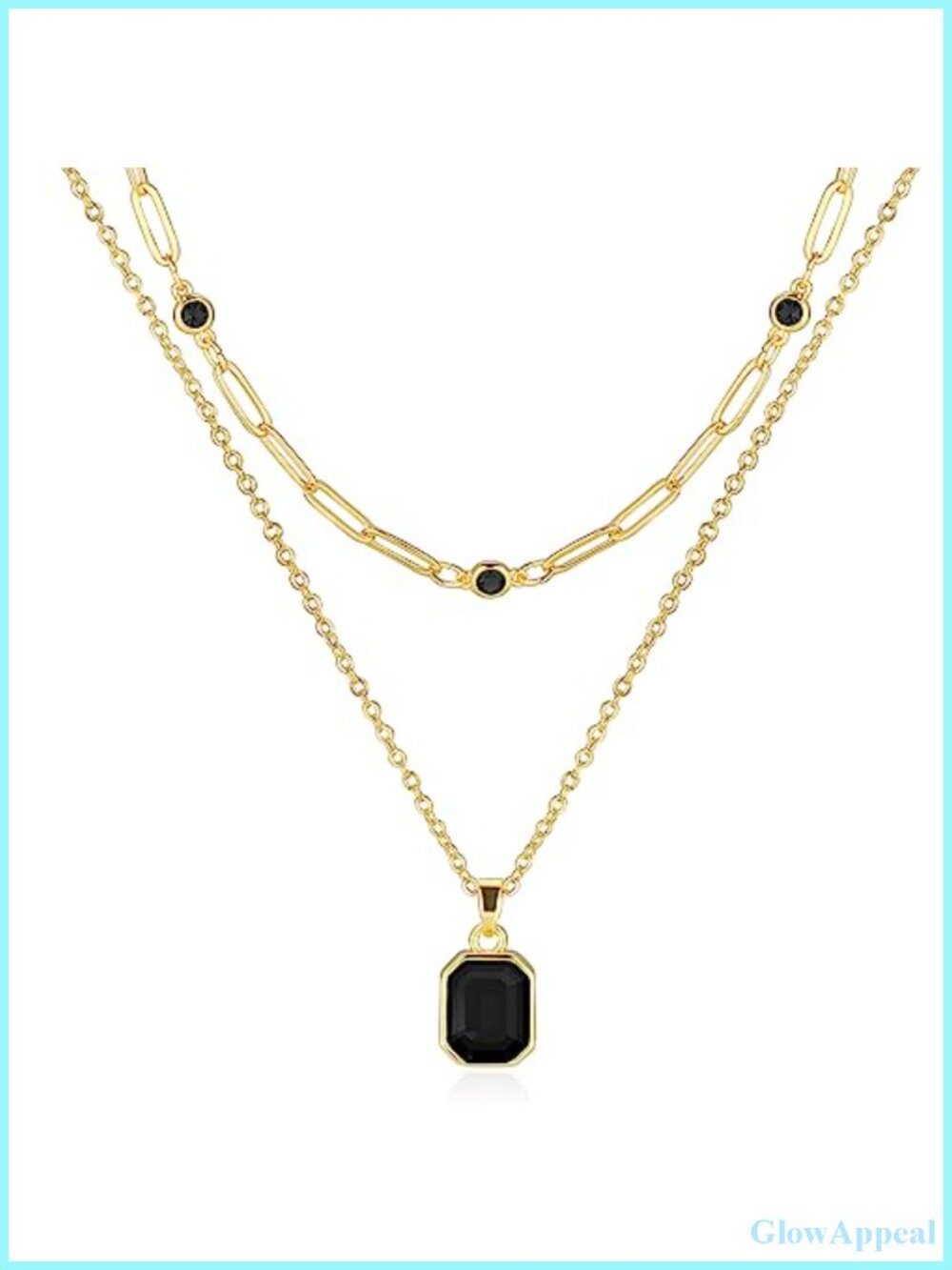 14k Gold Plated Layered Choker Necklace Set of 2 with Crystal Pendant Adjustable